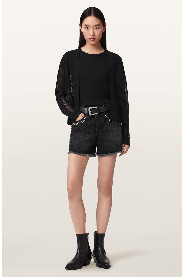 Misha Crop Cardigan, Alternate, color, BLACK