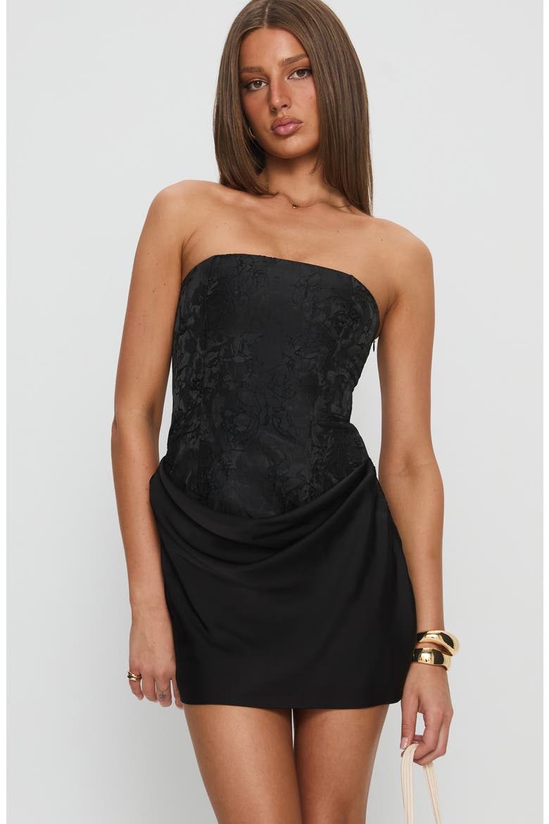 Jenevieve Strapless Cocktail Dress, Alternate, color, BLACK