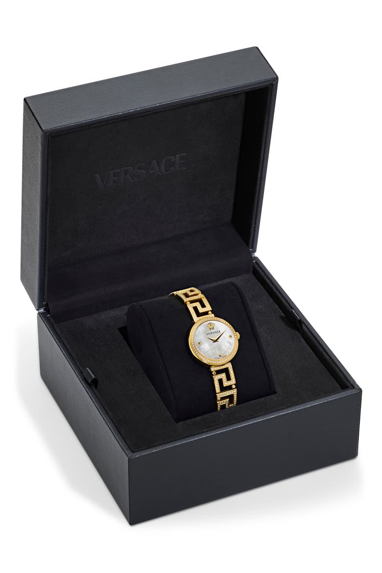 Greca Goddess Mother-of-Pearl Bracelet Watch, 28mm, Alternate, color, IP YELLOW GOLD