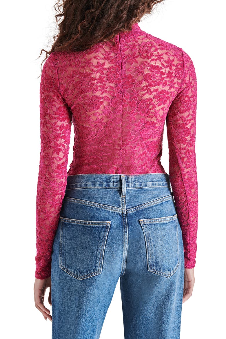 Cassi Lace Long Sleeve Bodysuit, Alternate, color, FUSCHIA