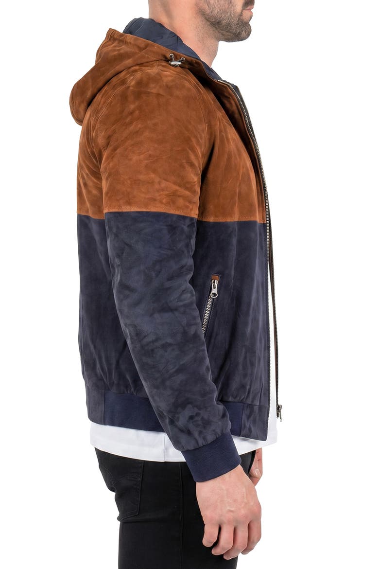 Colorblock Leather Hooded Jacket, Alternate, color, MULTI