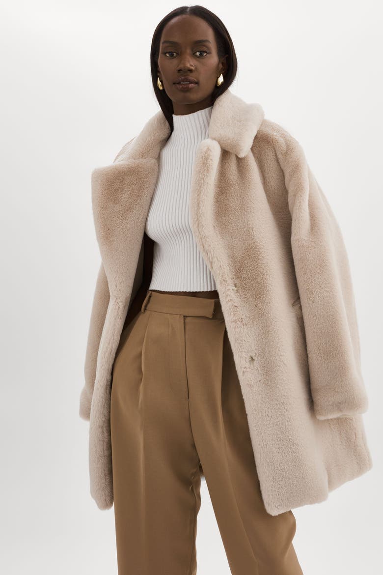 LINNEA | Faux Fur Coat, Main, color, Oat