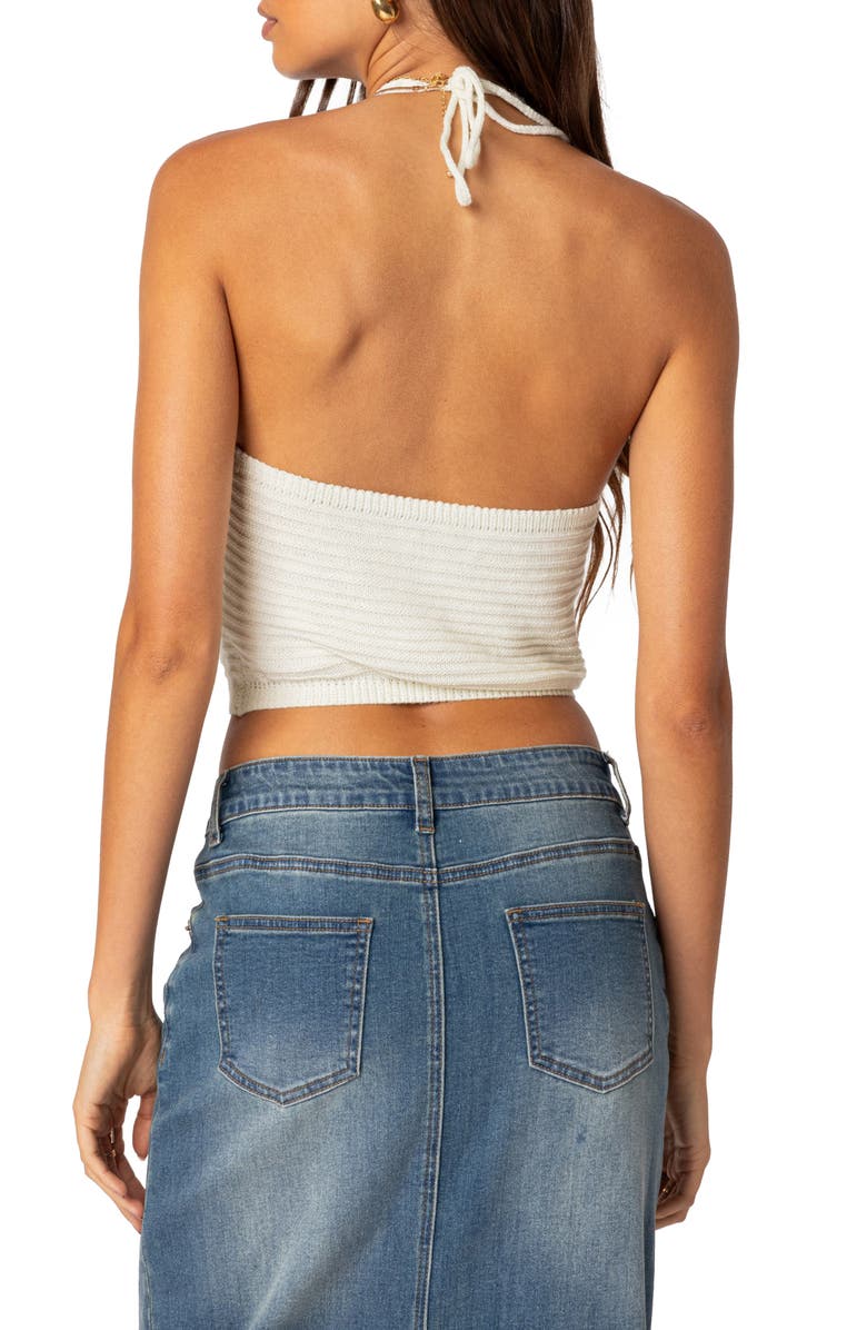 EDIKTED Orla Rose Detail Crop Knit Halter Top, Alternate, color, 