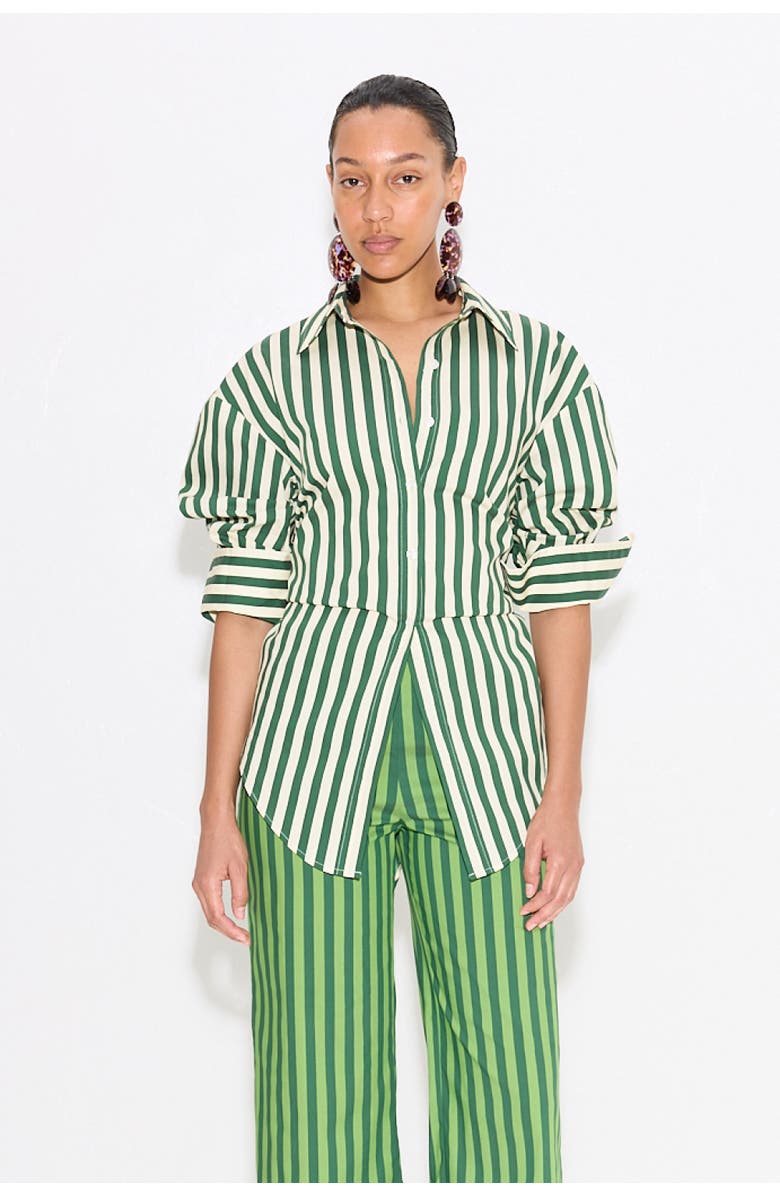 SIMONMILLER Loch Striped Poplin Button Up, Main, color, Gummy Green/Ecru Stripe