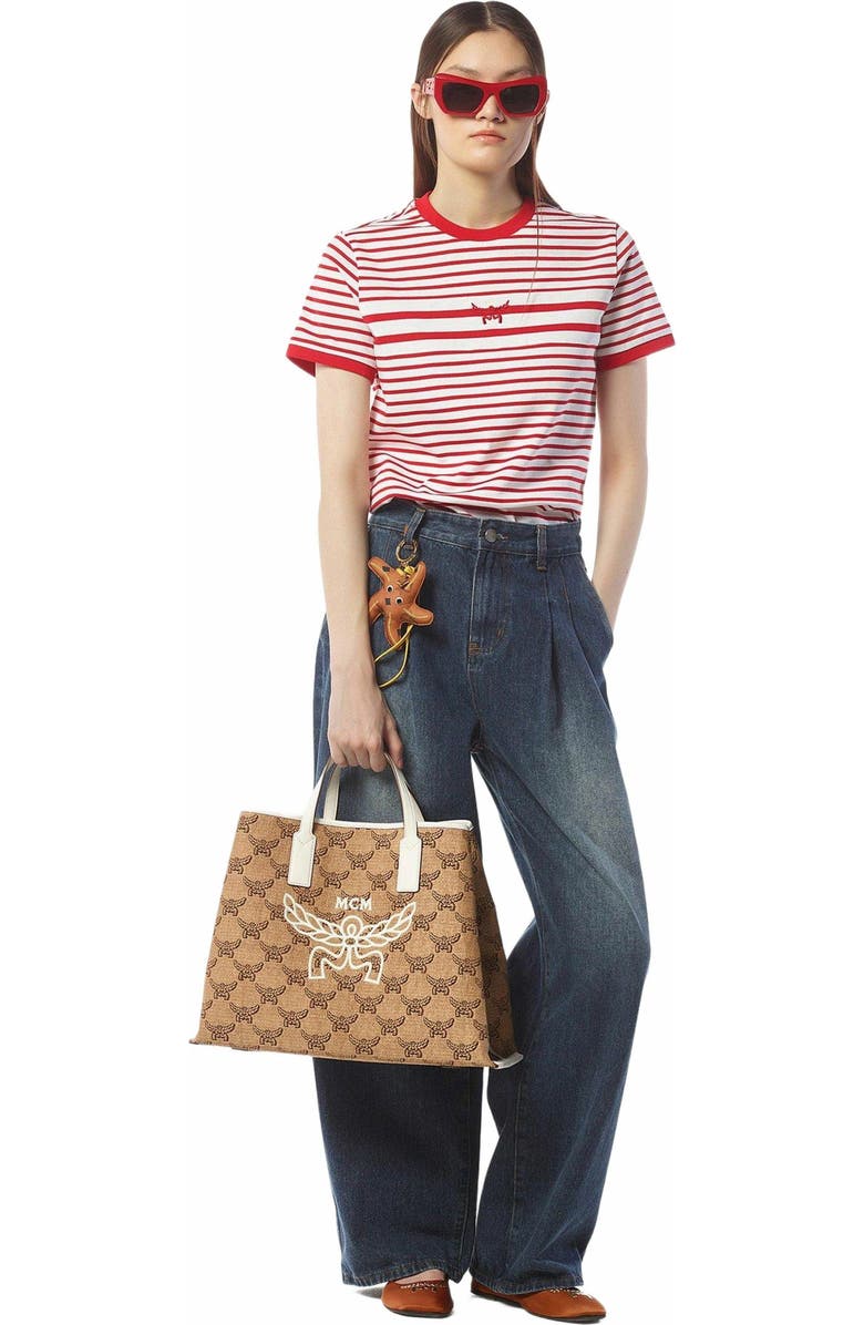 MCM Himmel Shopper in Lauretos Raffia Jacquard, Alternate, color,