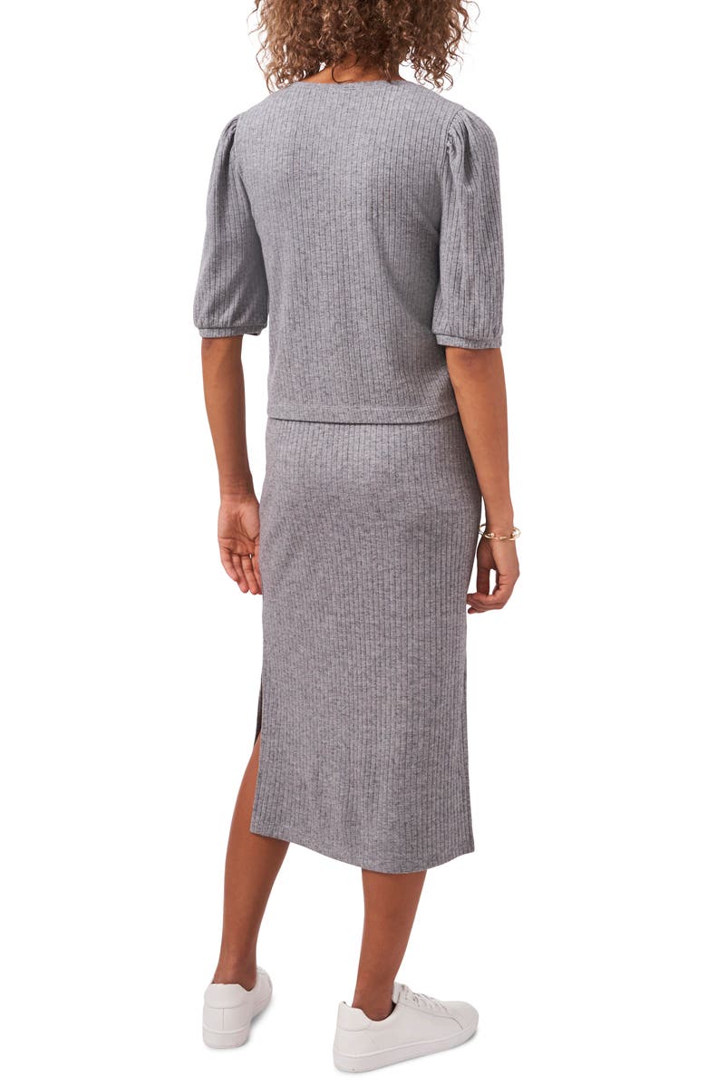 1.STATE Rib Knit Side Slit Midi Pencil Skirt, Alternate, color, Pewter Heather