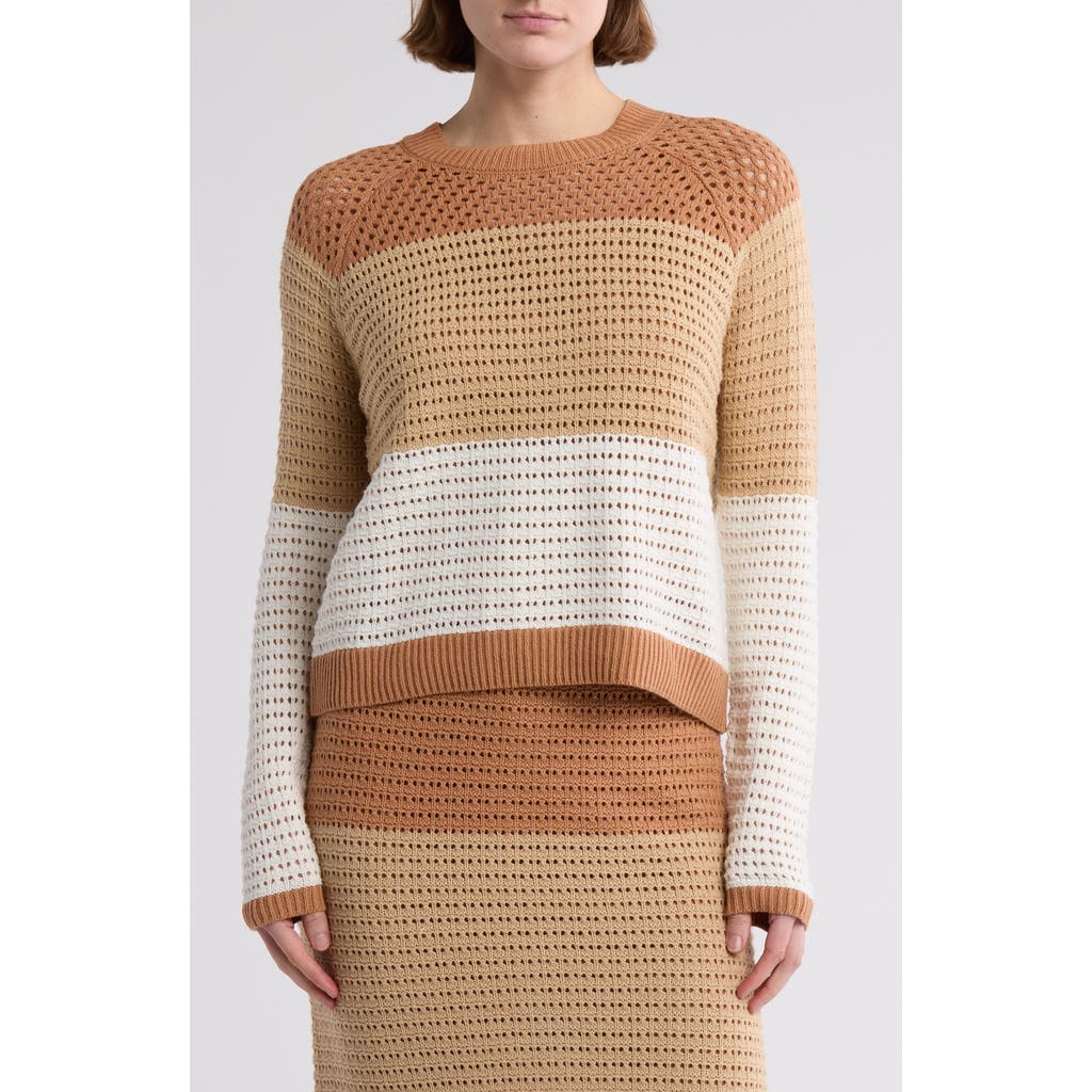 Rachel Rachel Roy Colorblock Open Knit Sweater In Macaroon Parchment Egret