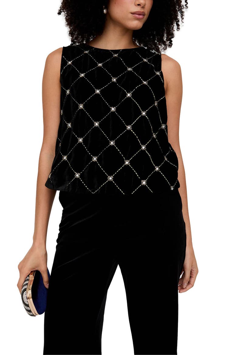 Chiva Beaded Velvet Top, Main, color, Black