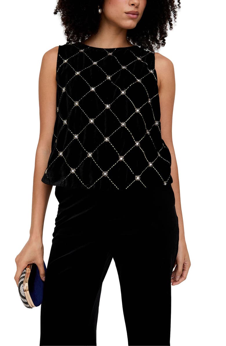 Lily and Lionel London Chiva Beaded Velvet Top, Main, color, Black