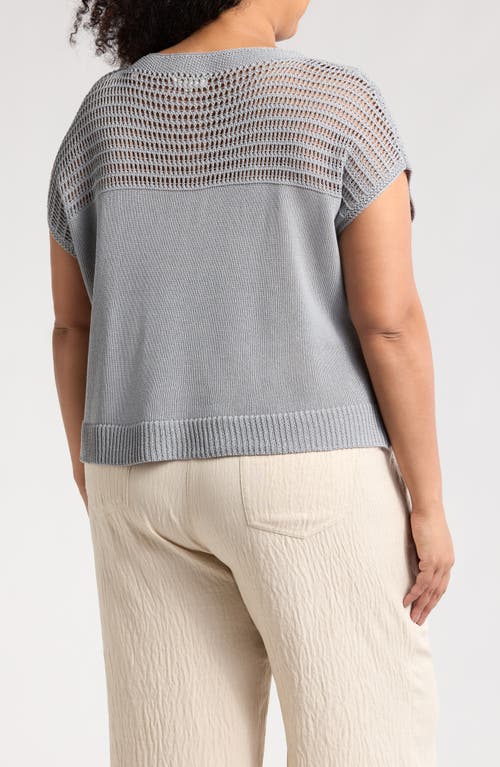 Max Studio Open Weave Dolman Sweater In Gray