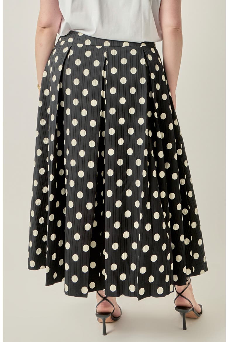 Polka Dot Pleated Midi Skirt, Alternate, color, BLACK