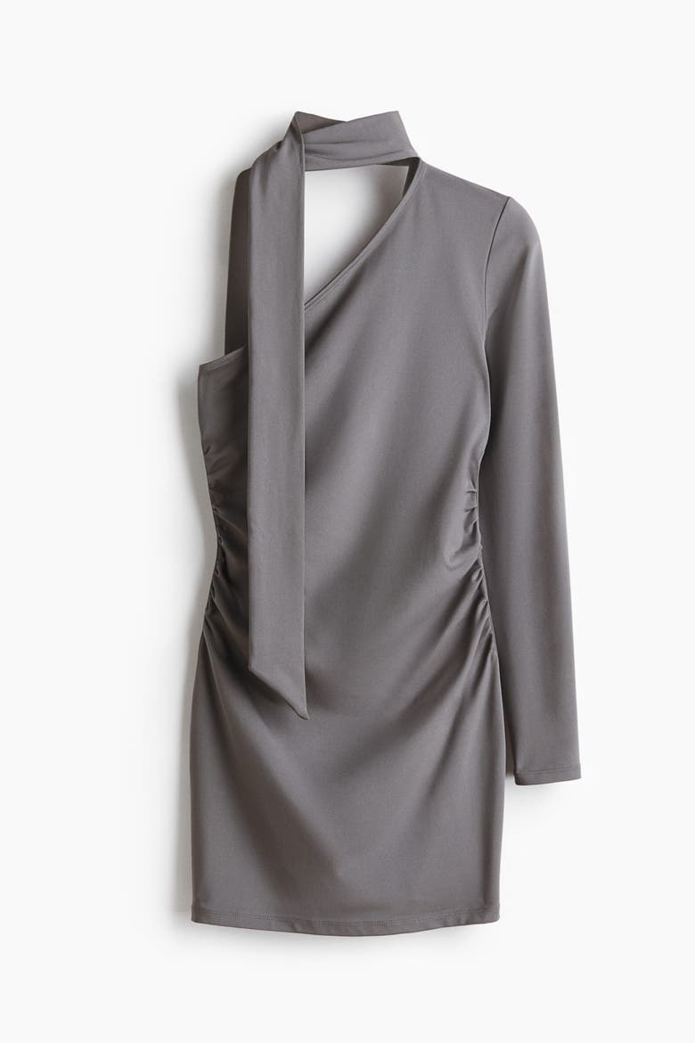 Draped One-shoulder Dress, Alternate, color, Gray