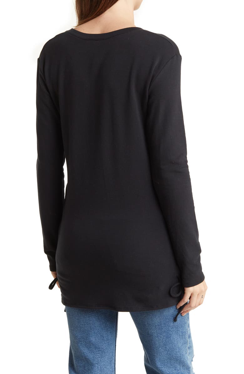 GO COUTURE V-Neck Dolman Sleeve Double Lace-Up T-Shirt, Alternate, color, Black