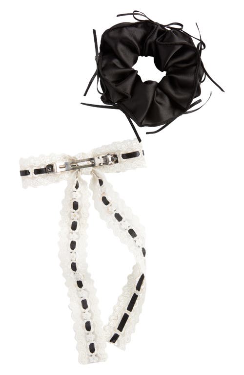 Bp. Lace Bow Barrette & Scrunchie Set In Black
