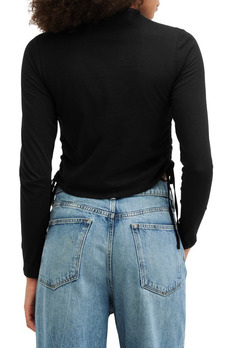 AllSaints Beta Ruched Funnel Neck Crop Top, Alternate, color, Jet Black