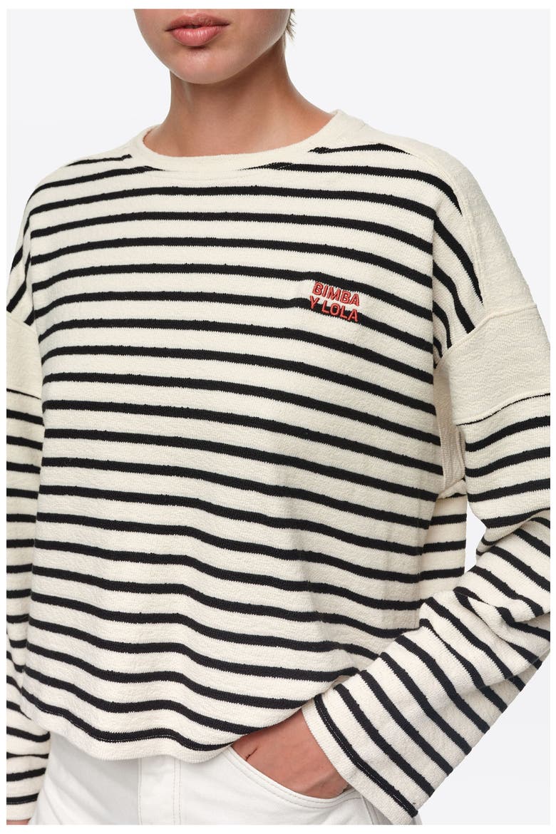 Striped Cotton Boat Neck T-Shirt, Alternate, color, IVORY