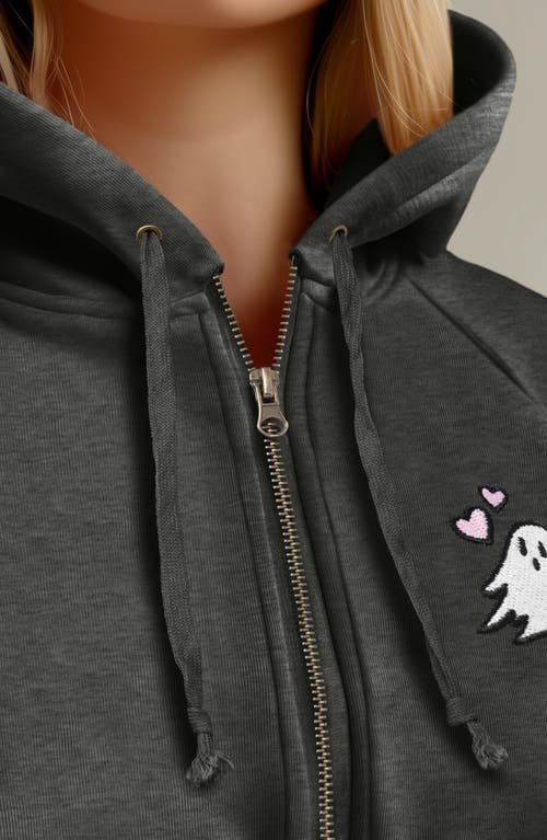 Dalix Heartly Ghost Zip Fleece Hoodie In Shadow