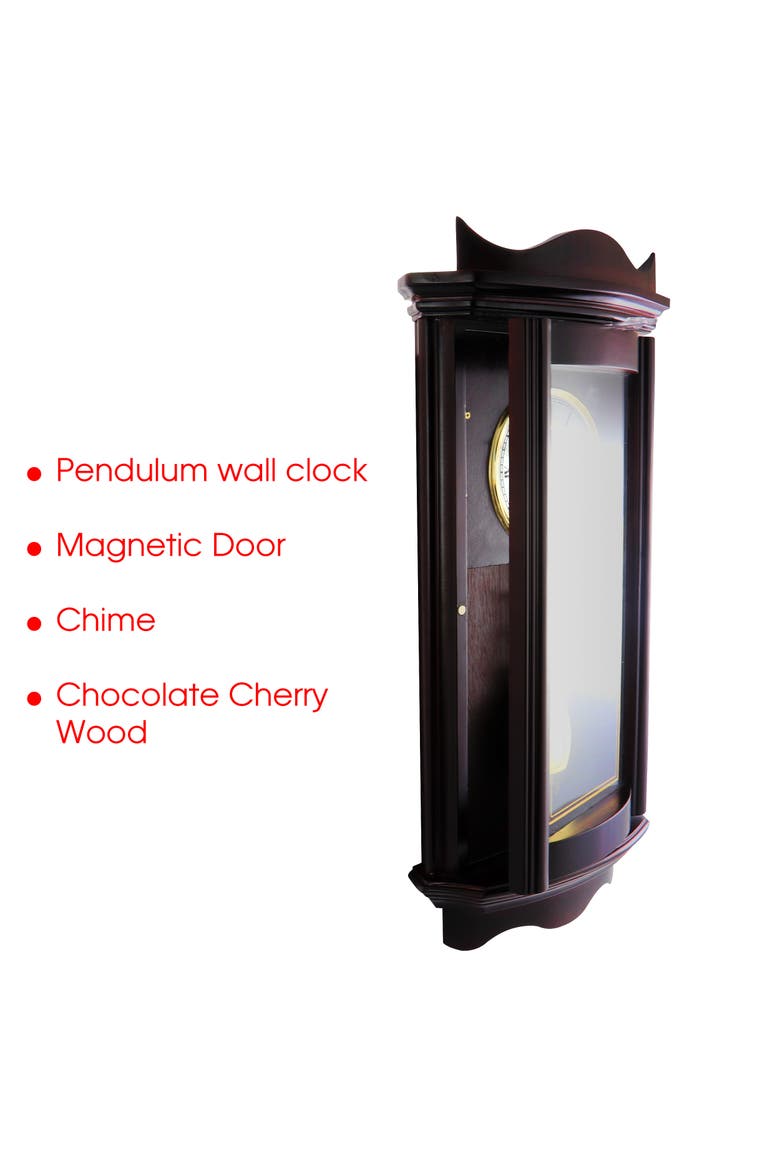 Weathered Wood 25in Wall Clock with Pendulum, Alternate, color, Chocolate