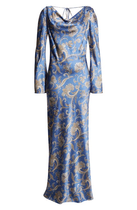 Ember Long Sleeve Paisley Silk Blend Maxi Dress