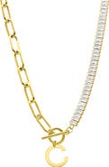 Adornia Initial Pendant Half Crystal Half Paper Clip Chain Necklace