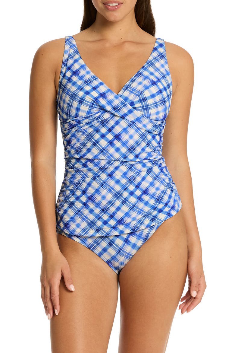 Somerset Crossover Tankini Bikini Top, Main, color, DENIM BLUE