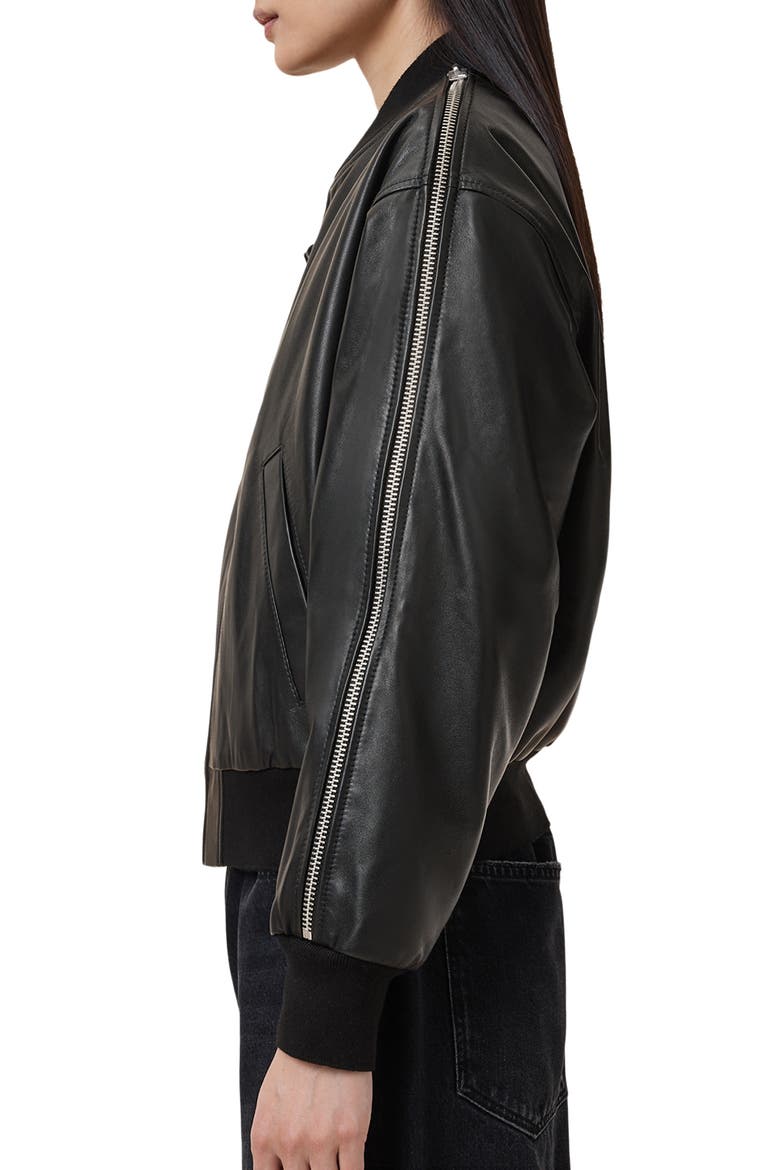 Zenith Leather Bomber Jacket, Alternate, color, BLACK