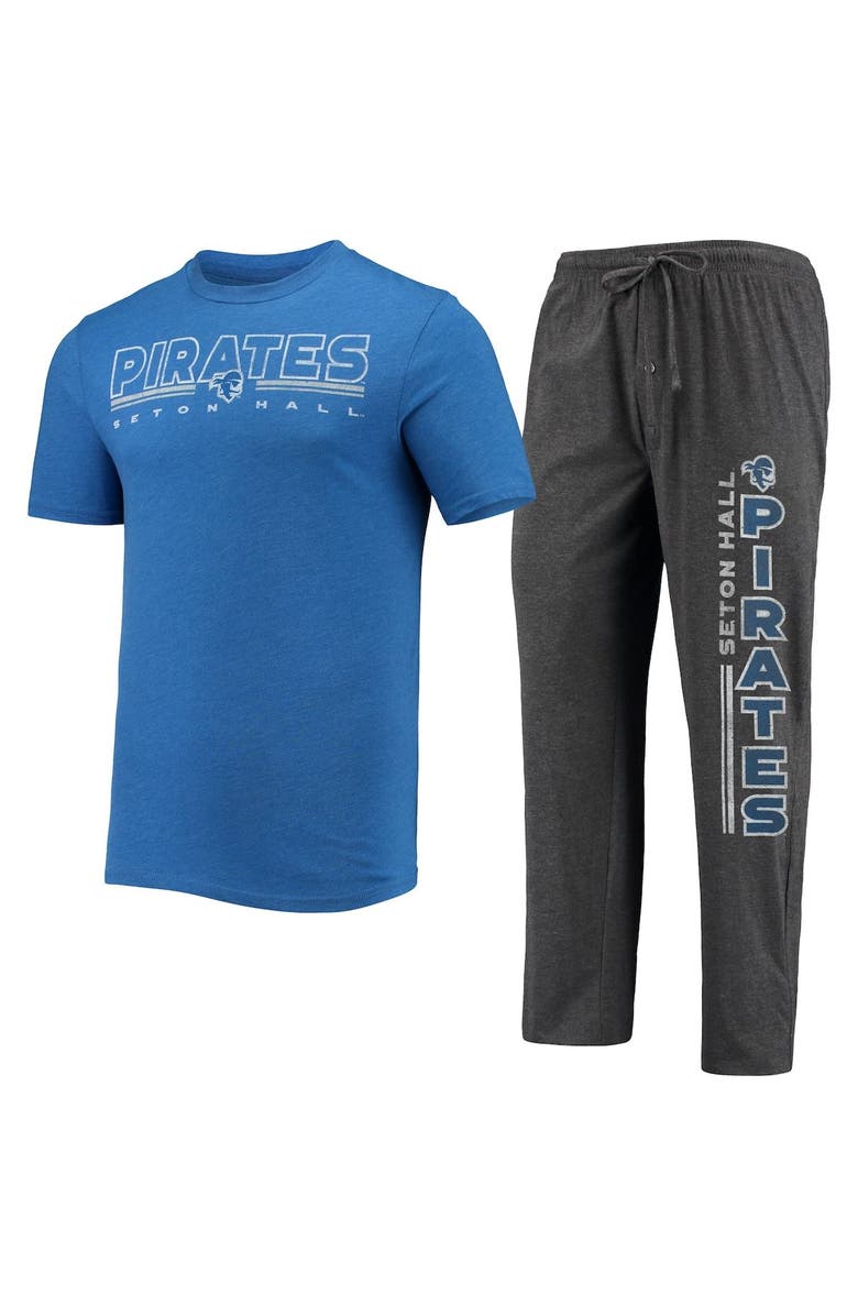 CONCEPTS SPORT Men's Concepts Sport Heathered Charcoal/Blue Seton Hall Pirates Meter T-Shirt & Pants Sleep Set, Alternate, color, Heather Charcoal