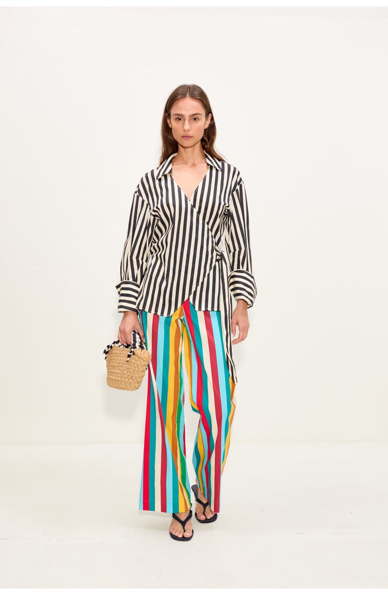 SIMONMILLER Anya Poplin Wrap Top, Alternate, color, Black/White Stripe