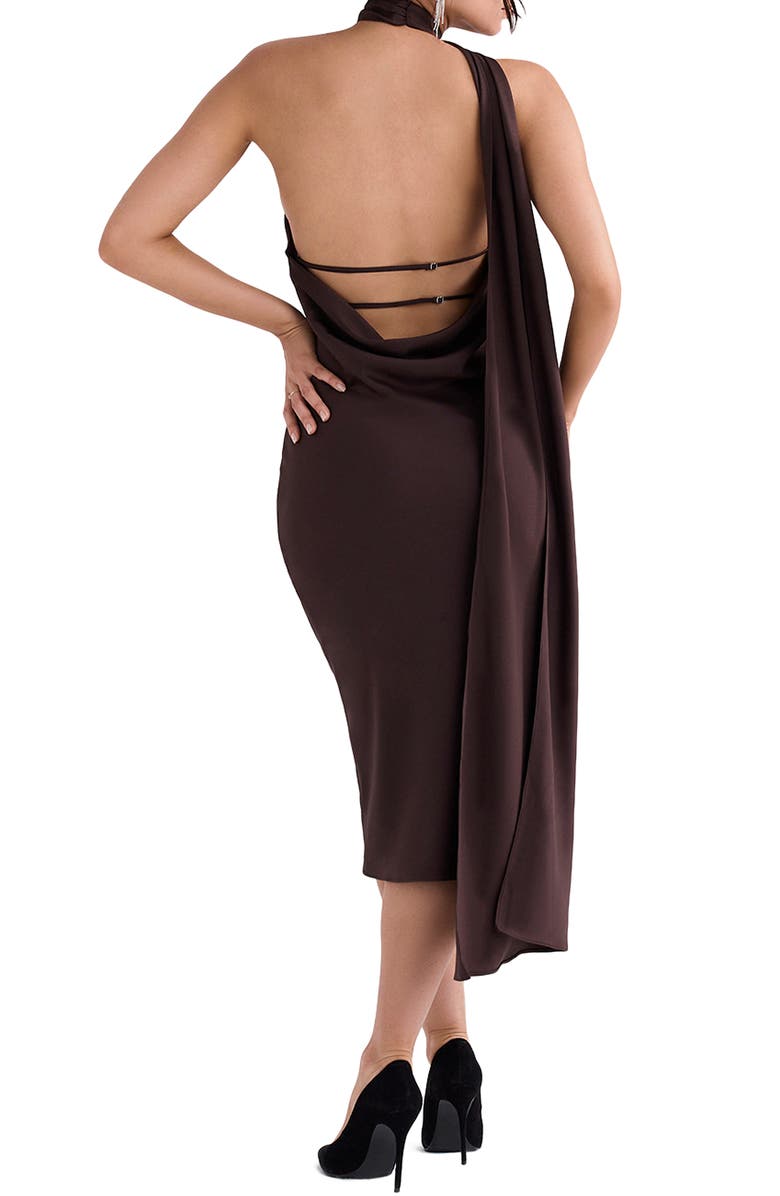HOUSE OF CB Angelina Asymmetric Halter Midi Dress, Alternate, color, Brown
