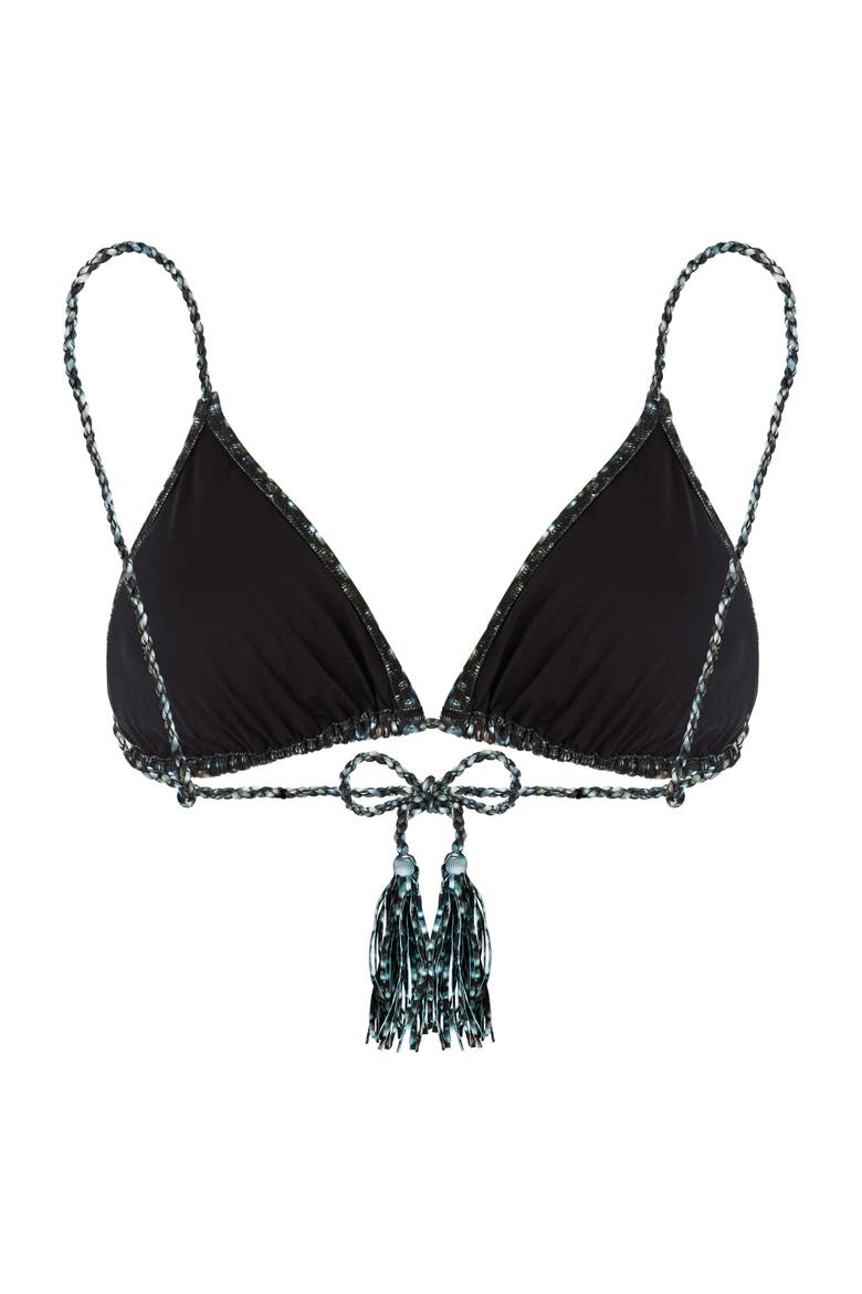 Women's Pearl Jersey Rope Tresses Triangle Bikini Top, Alternate, color, NOIR