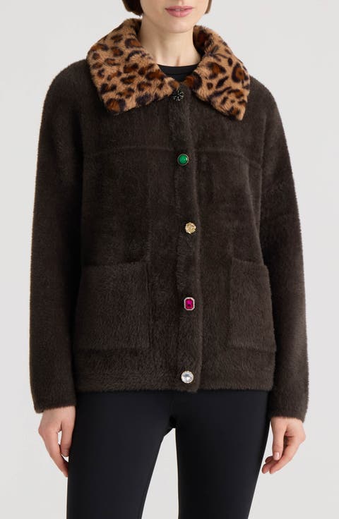 Eyelash Crop Coatigan with Faux Fur Collar