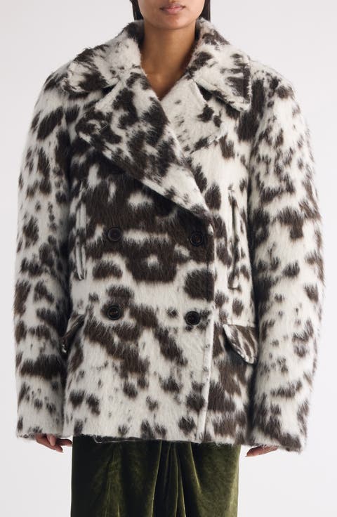 Vafel Cow Print Faux Fur Jacket