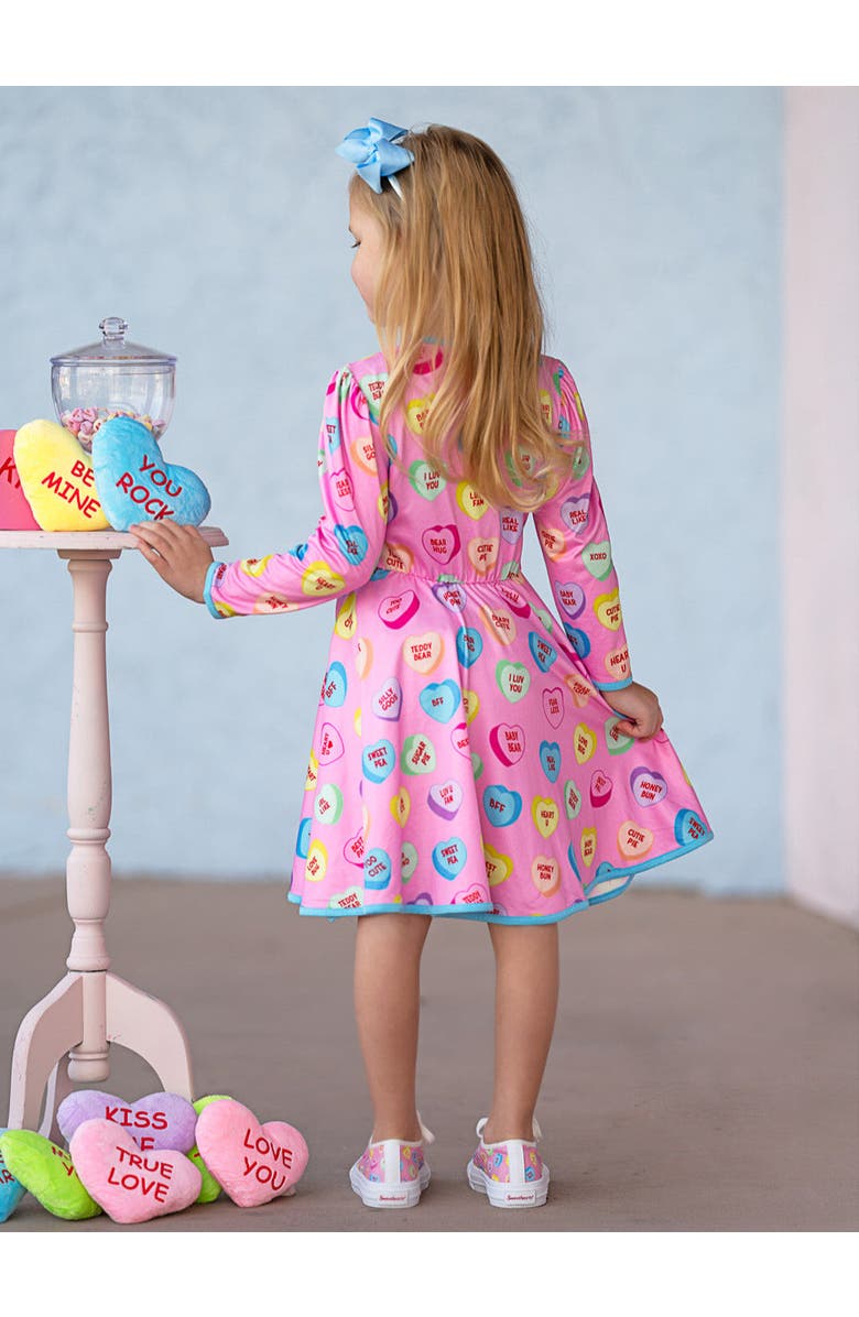 Mia Belle Girls Sweethearts Conversational Hearts Darling Valentine Dress, Alternate, color, Pink