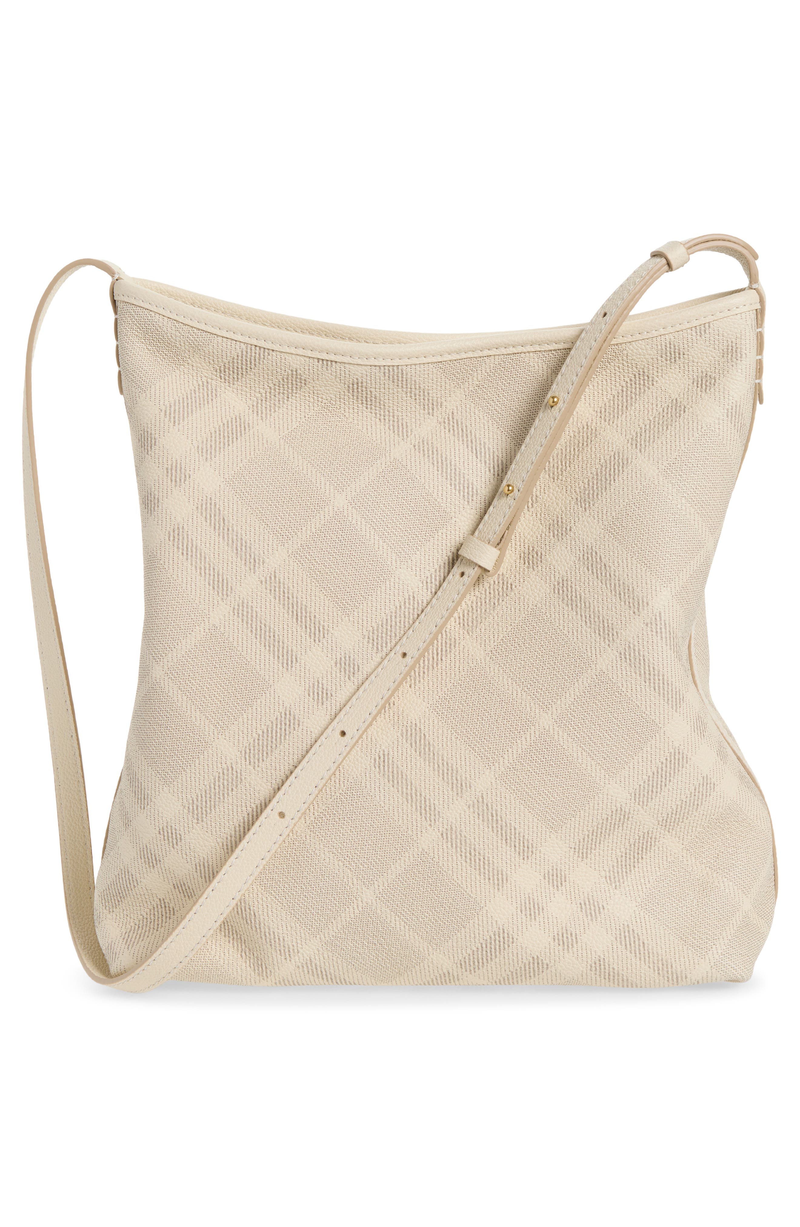 Burberry Small Highlands Check Leather Shoulder Bag, Alternate, color, Soap