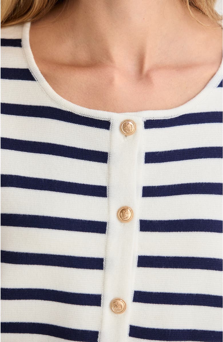 CRESCENT Striped Jacquard Knit Cardigan, Alternate, color, Ivory/Navy