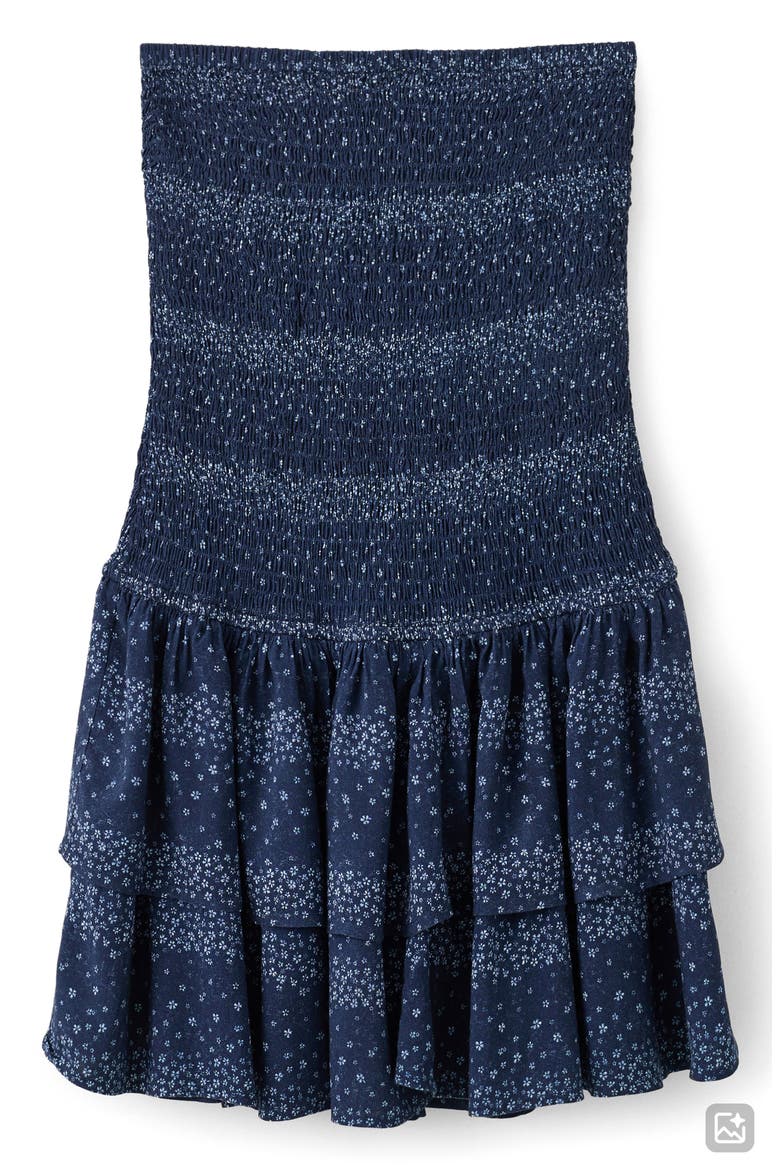 Print Smocked Strapless Tiered Minidress, Alternate, color, NAVY