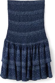 MANGO TEEN Print Smocked Strapless Tiered Minidress
