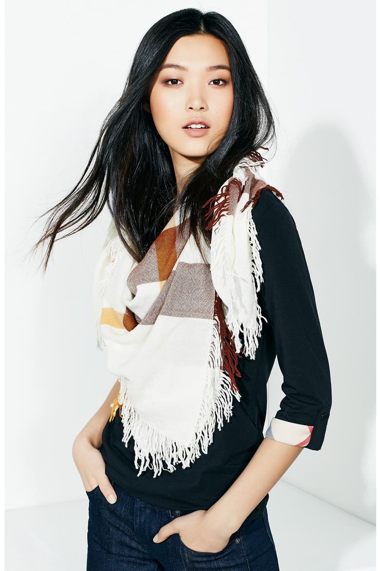 'Colour Check' Square Scarf, Alternate, color, IVORY