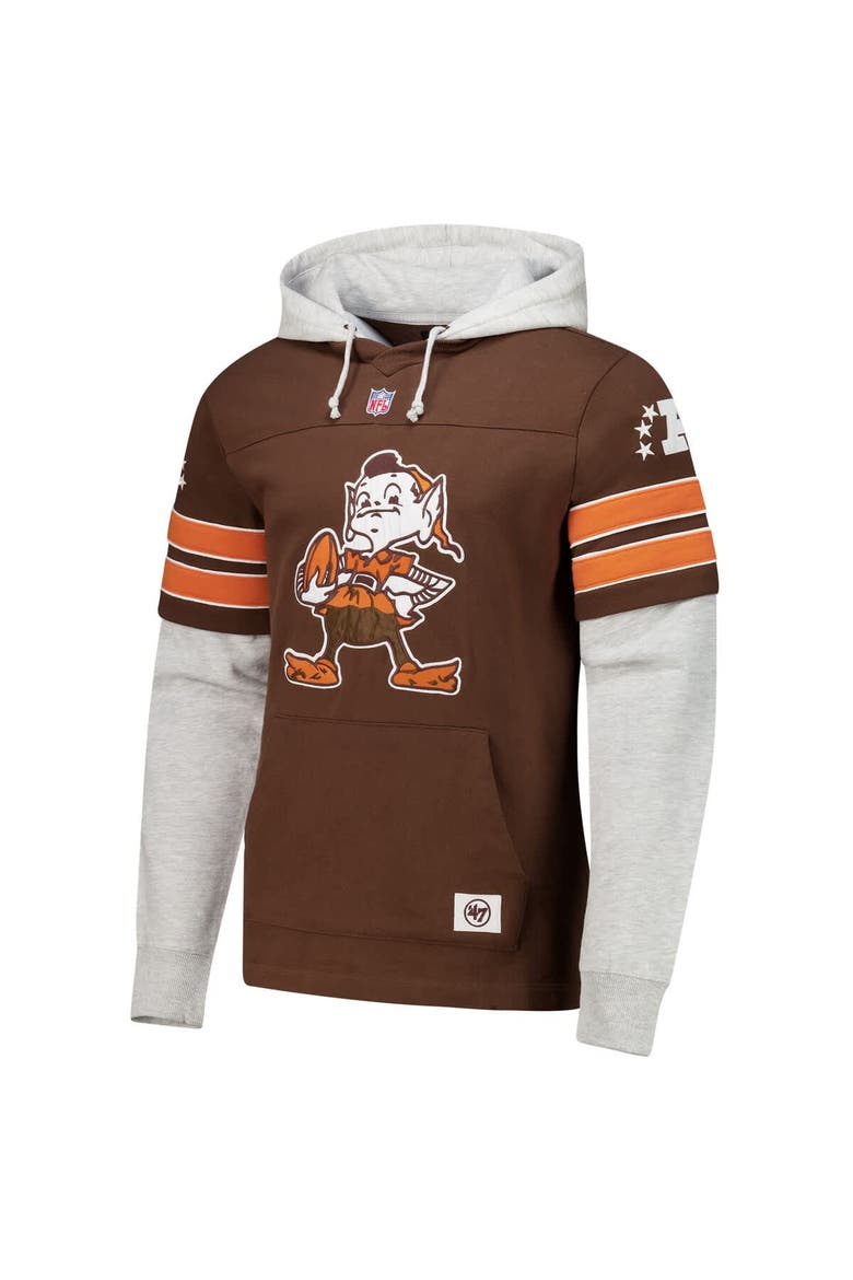 Men's '47 Brown Cleveland Browns  Throwback Double Header Blitz Cornerback Pullover Hoodie, Alternate, color, Brown