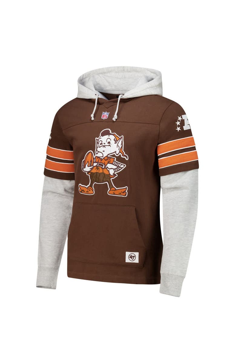 '47 Men's '47 Brown Cleveland Browns  Throwback Double Header Blitz Cornerback Pullover Hoodie, Alternate, color, Brown