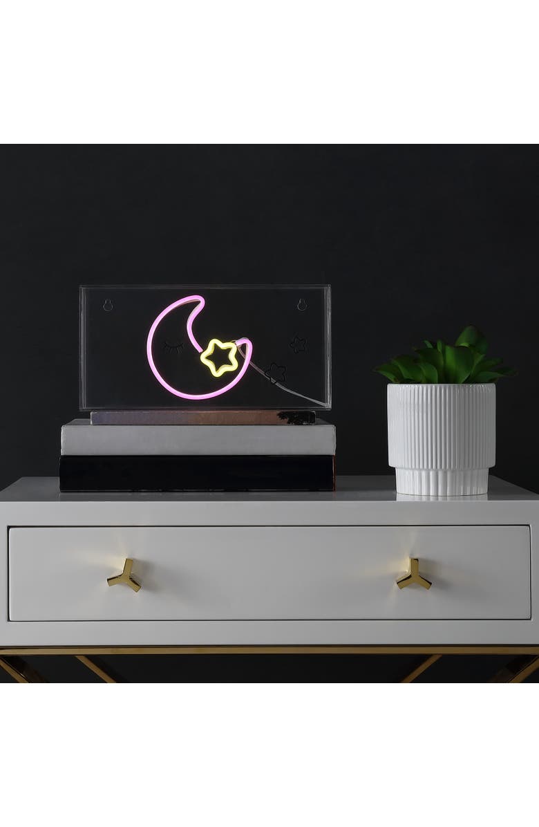 JONATHAN Y Moon Contemporary Glam Acrylic Box USB Operated LED Neon Light, Alternate, color, Pink/Yellow