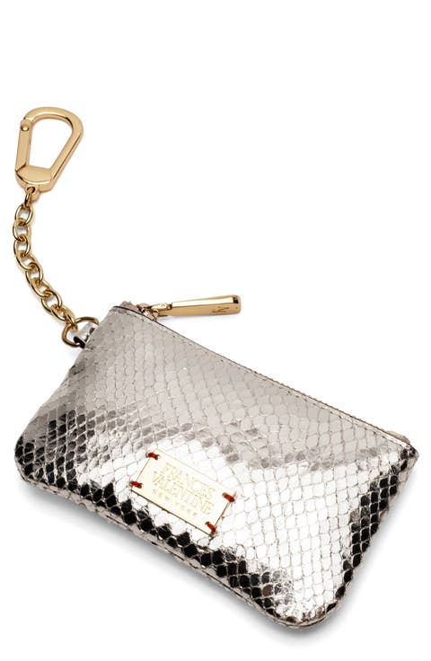 Bitsy Snakeskin Embossed Metallic Leather Key Chain Card Holder