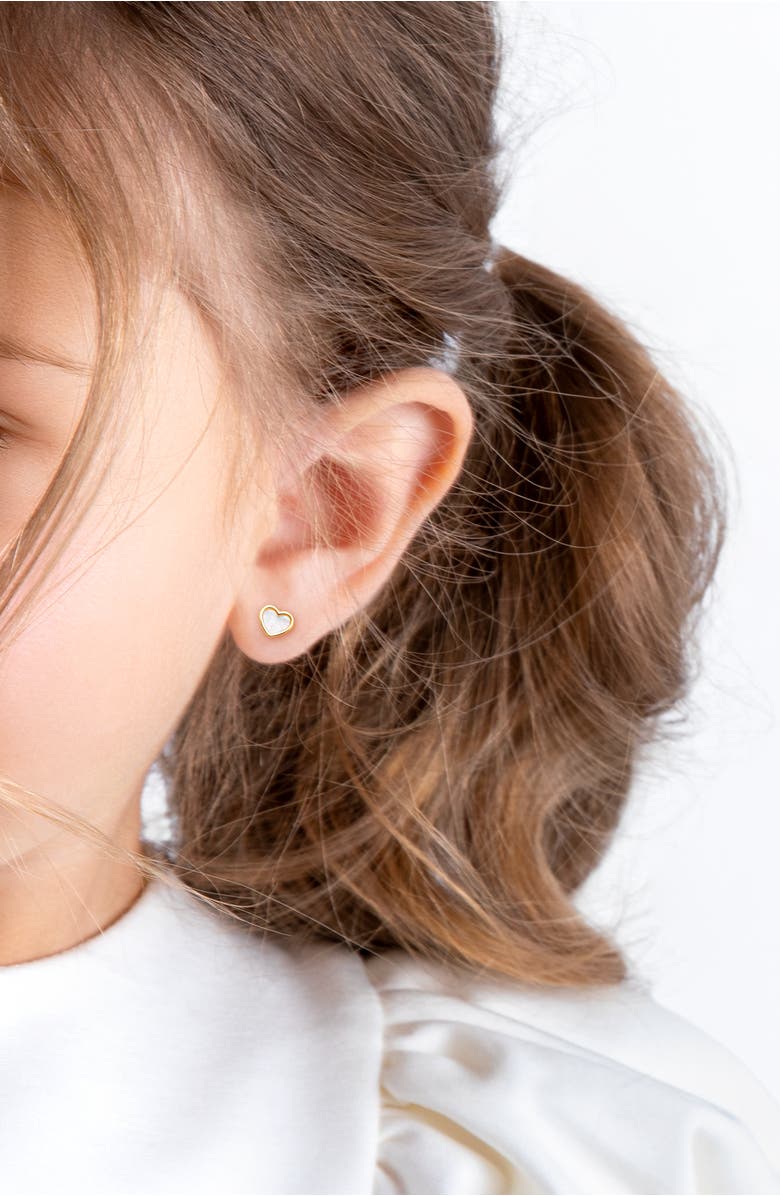 Tiny Blessings 14K Gold Genuine Bloom Mother of Pearl Flower Studs Screw Back Earrings, Alternate, color, 