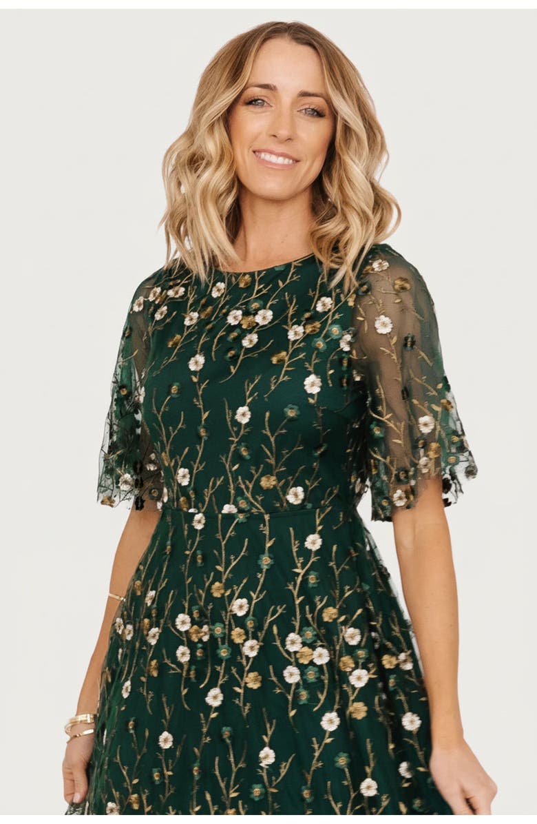 Baltic Børn Arabella Embroidered Tulle Maxi Dress, Alternate, color, Dark Green Floral