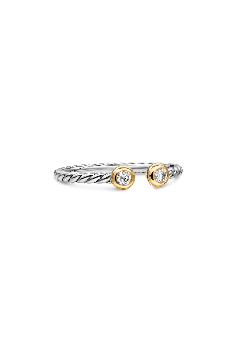 Cable Open Round Ring in Sterling Silver with 18K Yellow Gold and Diamonds, 3.9mm, Alternate, color, SILVER PAVE