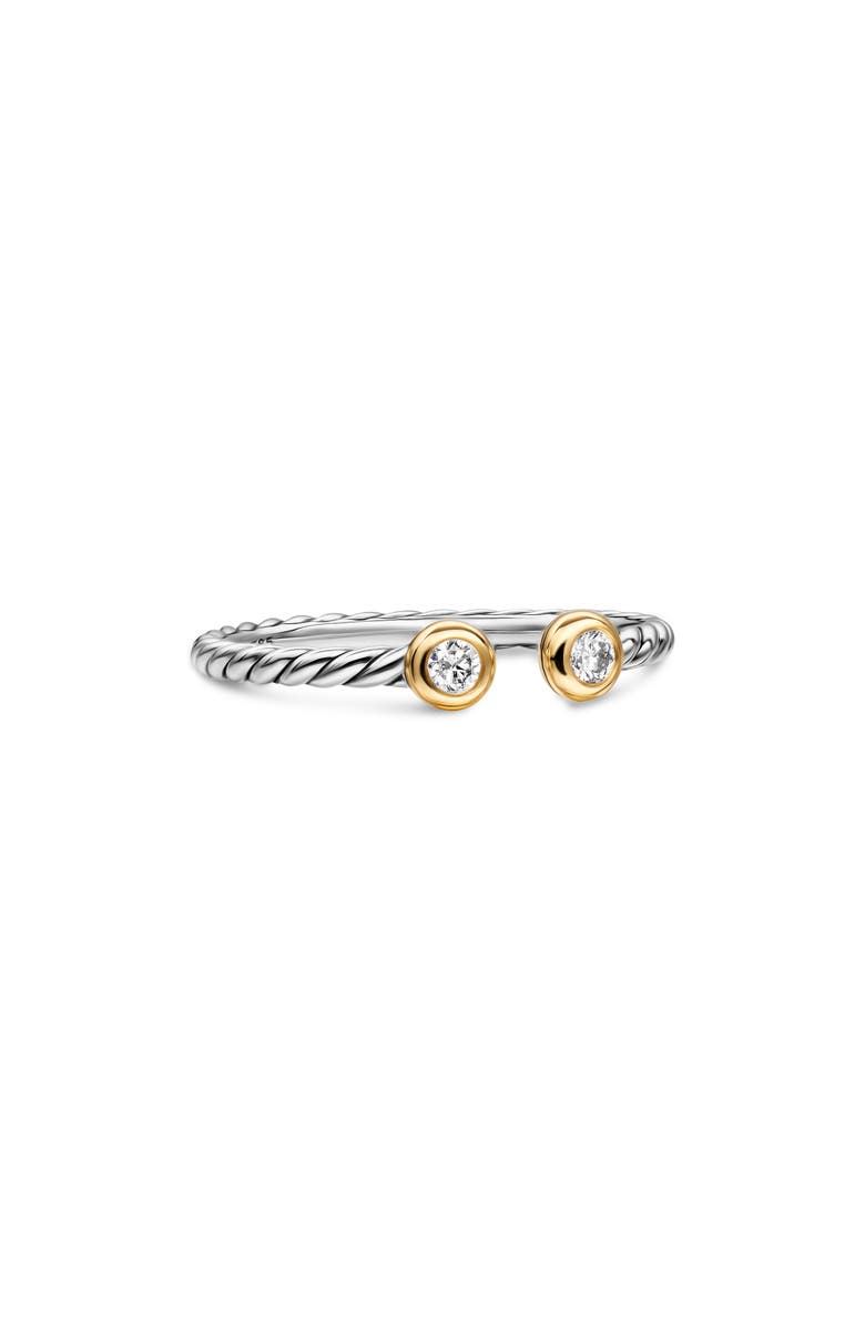 David Yurman Cable Open Round Ring in Sterling Silver with 18K Yellow Gold and Diamonds, 3.9mm, Alternate, color, Silver Pave