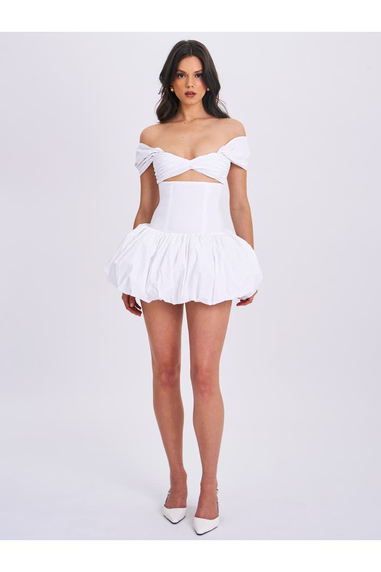 Umika Off Shoulder Bubble Hem Mini Dress, Alternate, color, White