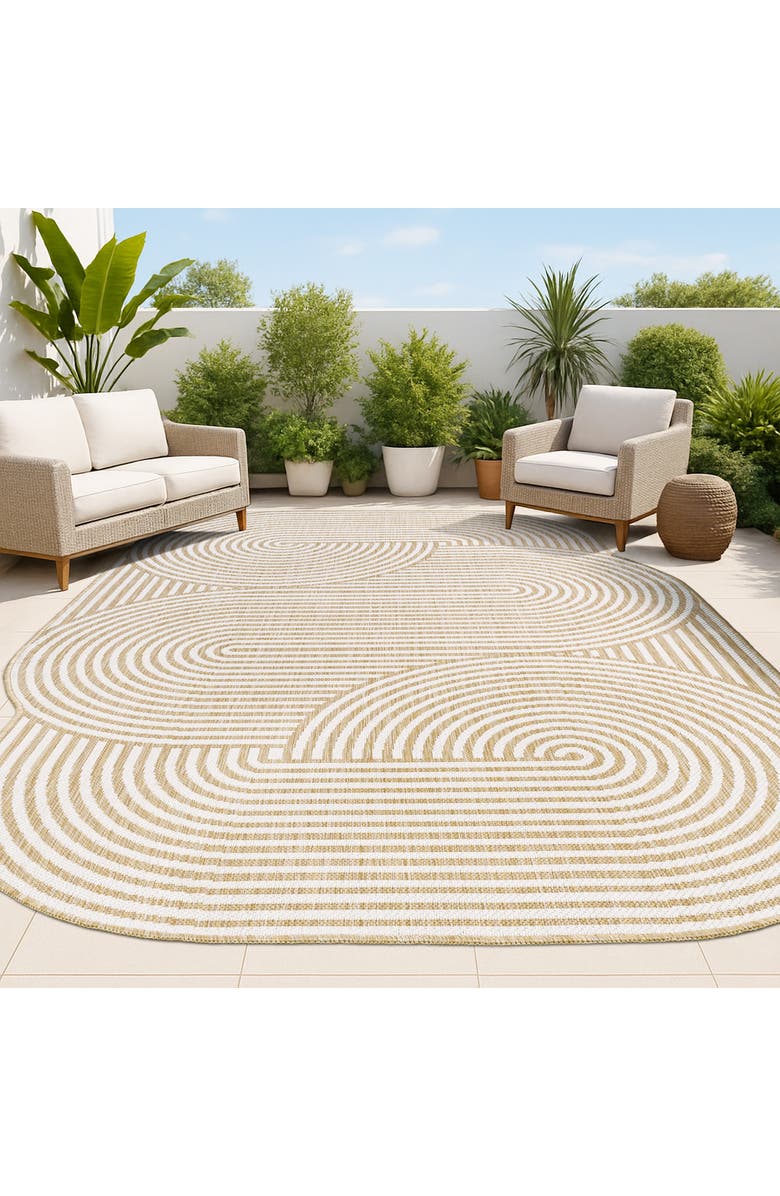 JONATHAN Y Margot Modern Geometric Arch Stripe Indoor/Outdoor Shaped Area Rug, Alternate, color, Cream/Natural