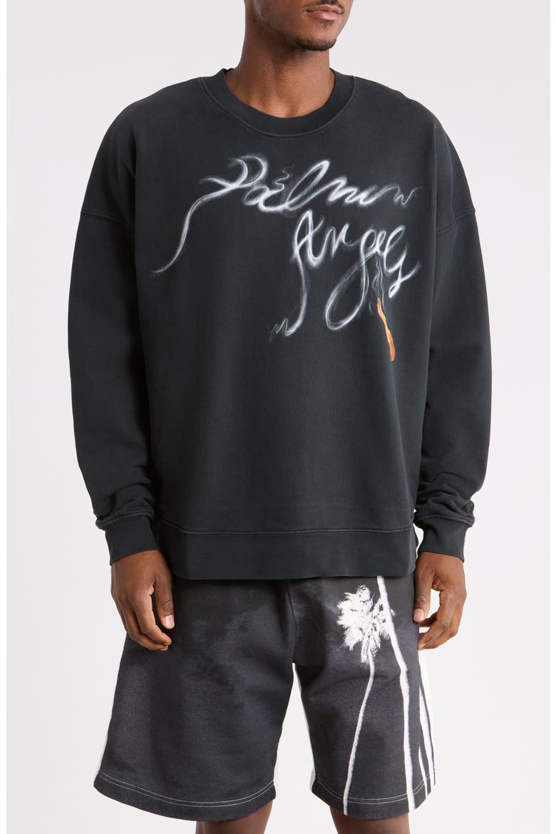 Airbrush Cotton Sweatshirt, Main, color, BLACK/WHITE