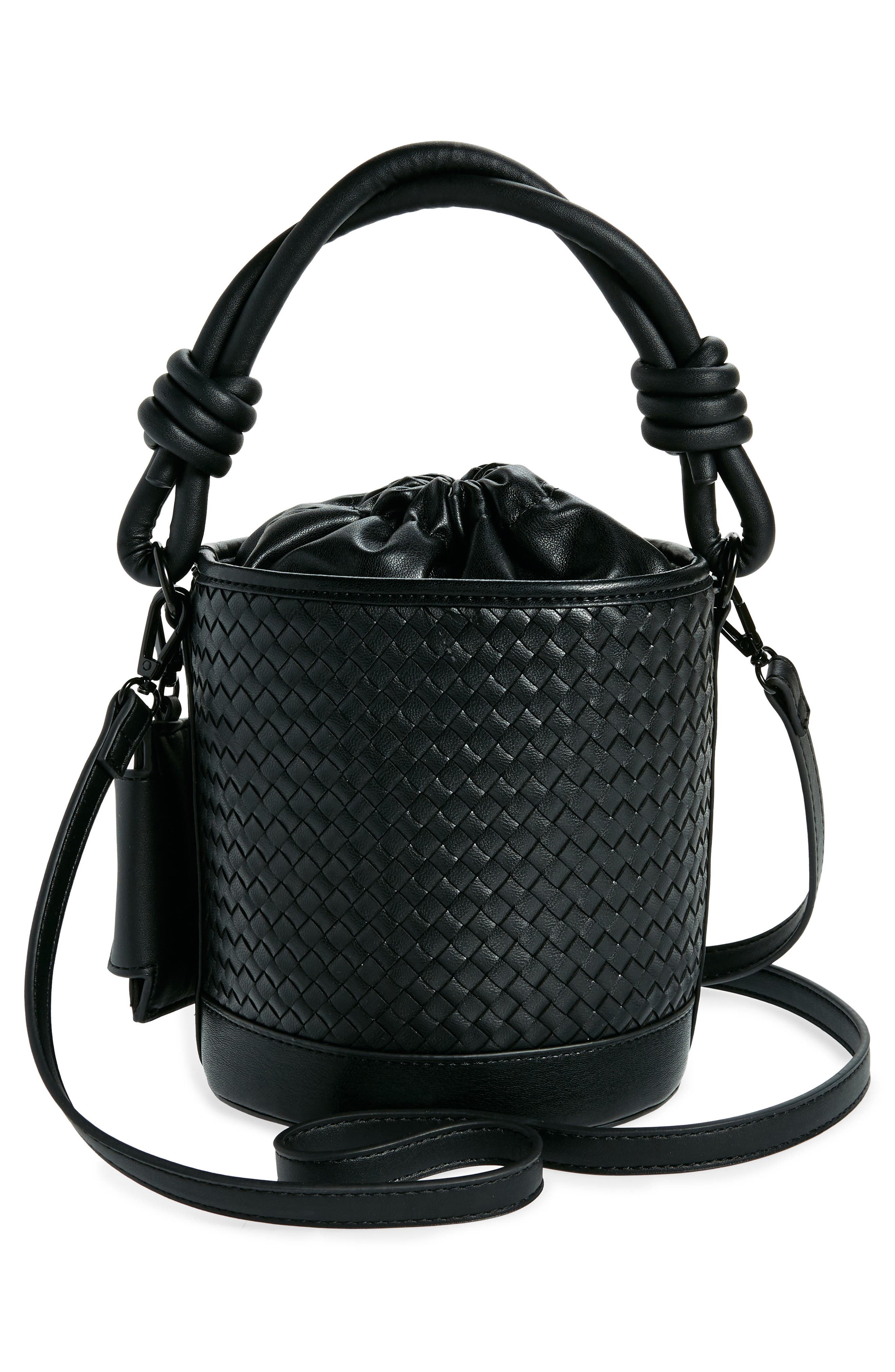 Steve Madden Whirl Woven Bucket Bag, Alternate, color, Black/ Black
